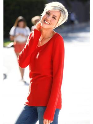 Pullover langarm uni Gerade blickdicht Baumwolle Pullover 2