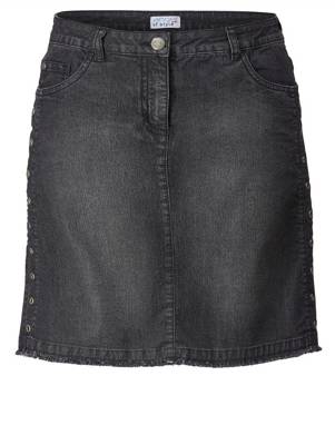 Jeansrock Offene Kanten,Ösen Knopf,Reißverschluss uni Ausgestellt blickdicht Baumwolle,Kunstfaser Jeansröcke