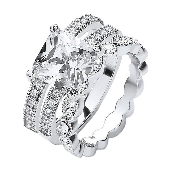 Accessoires Ringe Buckley London Ring Messing rhodiniert 3-teilig Kristalle Kristall rhodiniert Ringe weiß