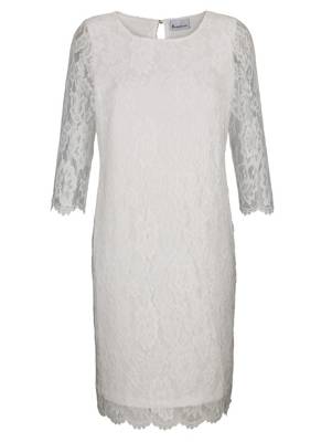 Spitzenkleid Spitze 3/4-arm Schlaufe uni Figurnah blickdicht Kunstfaser Spitzenkleider