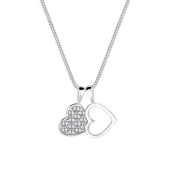 Accessoires Halsketten Elli Elli Halskette Herz Duo Funkelnd Kristalle 925 Silber Halsketten weiß Accessoires Halsketten Elli Elli Halskette Herz Duo Funkelnd Kristalle 925 Silber Halsketten weiß