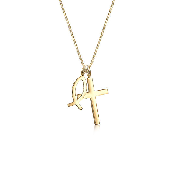 Accessoires Halsketten Elli Elli Halskette Panzerkette Kreuz Fisch Symbol Religion 925 Silber Halsketten gold