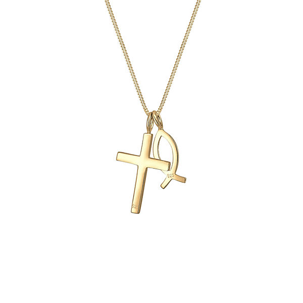 Accessoires Halsketten Elli Elli Halskette Panzerkette Kreuz Fisch Symbol Religion 925 Silber Halsketten gold