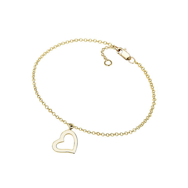 Accessoires Armbänder Elli PREMIUM Elli Premium Armband Herz Heart Verliebt Liebe Elegant 375 Gelbgold Armbänder gold
