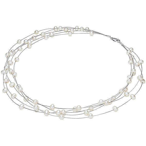 Accessoires Halsketten Valero Pearls Kette Sterling Silber Süßwasser-Zuchtperle weiß Halsketten silber