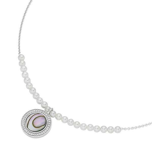 Giorgio Martello Milano Collier weiße Muschelkern-Perlen und rundes Mittelteil Halsketten