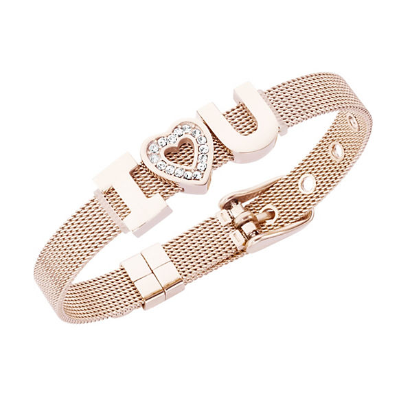 Accessoires Armbänder JACQUES CHARREL® Jacques Charrel Armband Milanaise mit Kristallsteinen I Love You Armbänder rosa