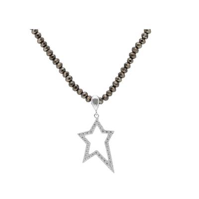 Image of SMART JEWEL® Smart Jewel Kette Stern Zirkonia Kristallsteine Silber 925 Halsketten grau Damen Gr. 43 0