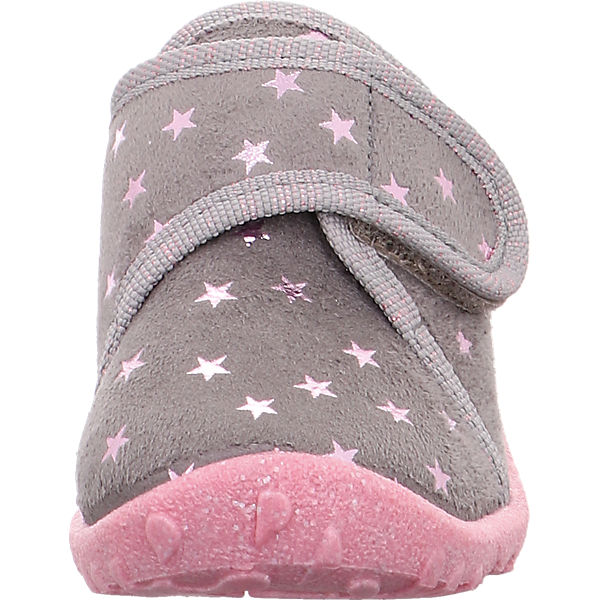 Schuhe Geschlossene Hausschuhe superfit Baby Hausschuhe SPOTTY WMS Weite M3 für Mädchen Sterne grau/pink