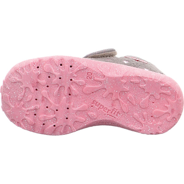 Schuhe Geschlossene Hausschuhe superfit Baby Hausschuhe SPOTTY WMS Weite M3 für Mädchen Sterne grau/pink