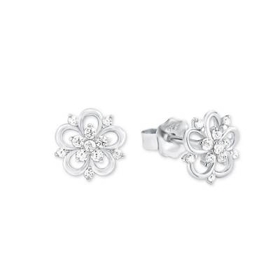 Ohrstecker für Damen 0,9 cm Blume 925 Silber rhodiniert Zirkonia weiß Ohrstecker Adult