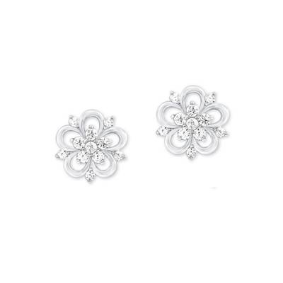 Ohrstecker für Damen 0,9 cm Blume 925 Silber rhodiniert Zirkonia weiß Ohrstecker Adult 2