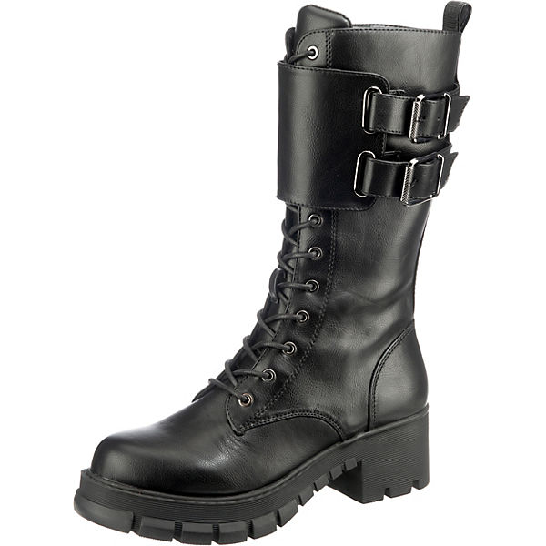 Schnürboots Booties Stiefel Gr 36 schwarz mit Kette Kunstleder neu 1B