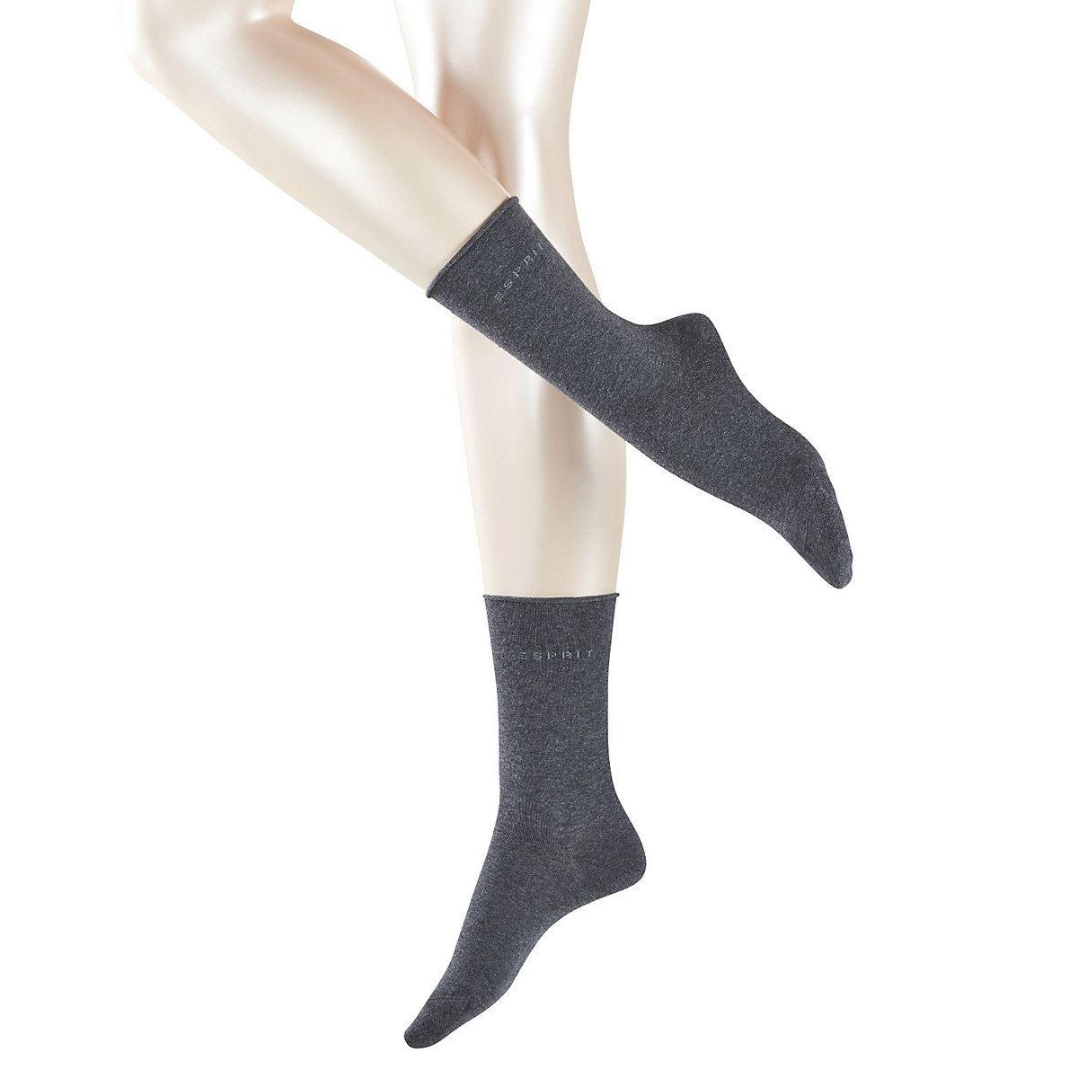 ESPRIT Damen Socken 2er Pack Rollrand feinste Baumwollmischung einfarbig Socken anthrazit