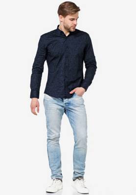 CIPO & BAXX® Cipo & Baxx Langarmhemd dunkelblau