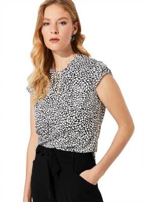 High Neck-Bluse aus Satin Kurzarmblusen