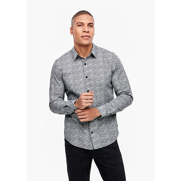 Bekleidung Langarmhemden s.Oliver Slim: Hemd mit Allovermuster Langarmhemden grau
