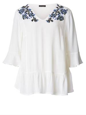 Tunika Volant,Stickerei 3/4-arm floral Lässig blickdicht Viskose Tuniken 2