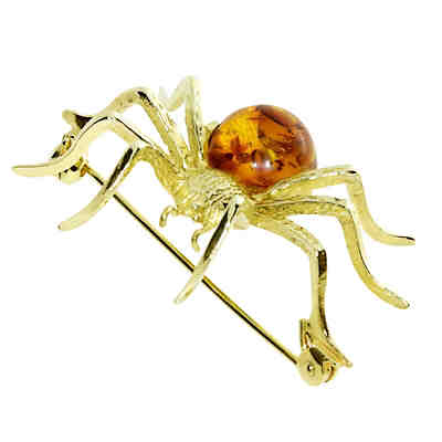 Brosche - Spinne 40 x 36 mm - Silber 925/000, vergoldet - Bernstein Broschen