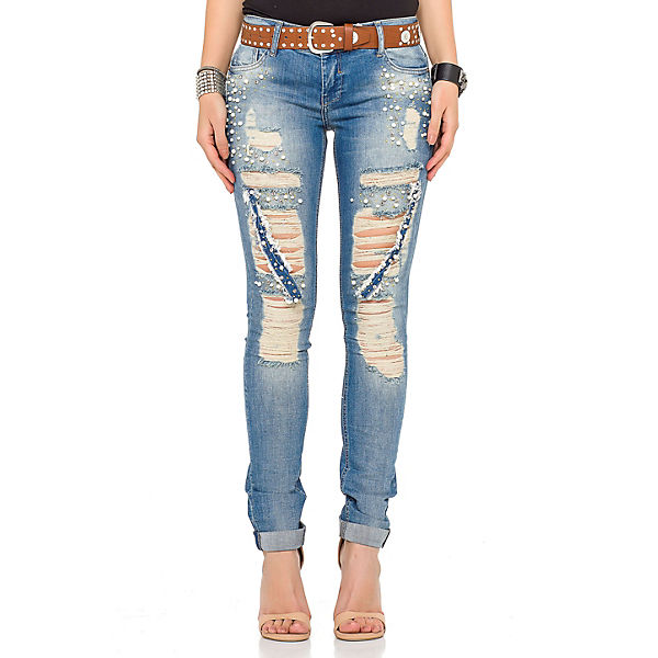 Cipo & Baxx Damen Denim Jeans+Belt Jeanshosen