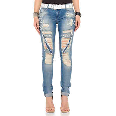 Cipo & Baxx Damen Denim Jeans+Belt Jeanshosen