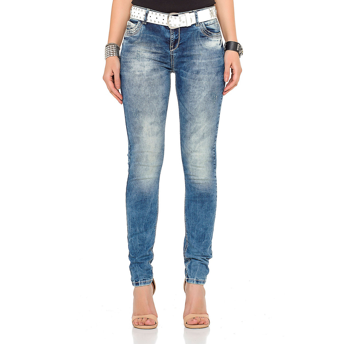 CIPO & BAXX® Cipo & Baxx Regular Fit-Jeans mit Gürtel blau/weiß