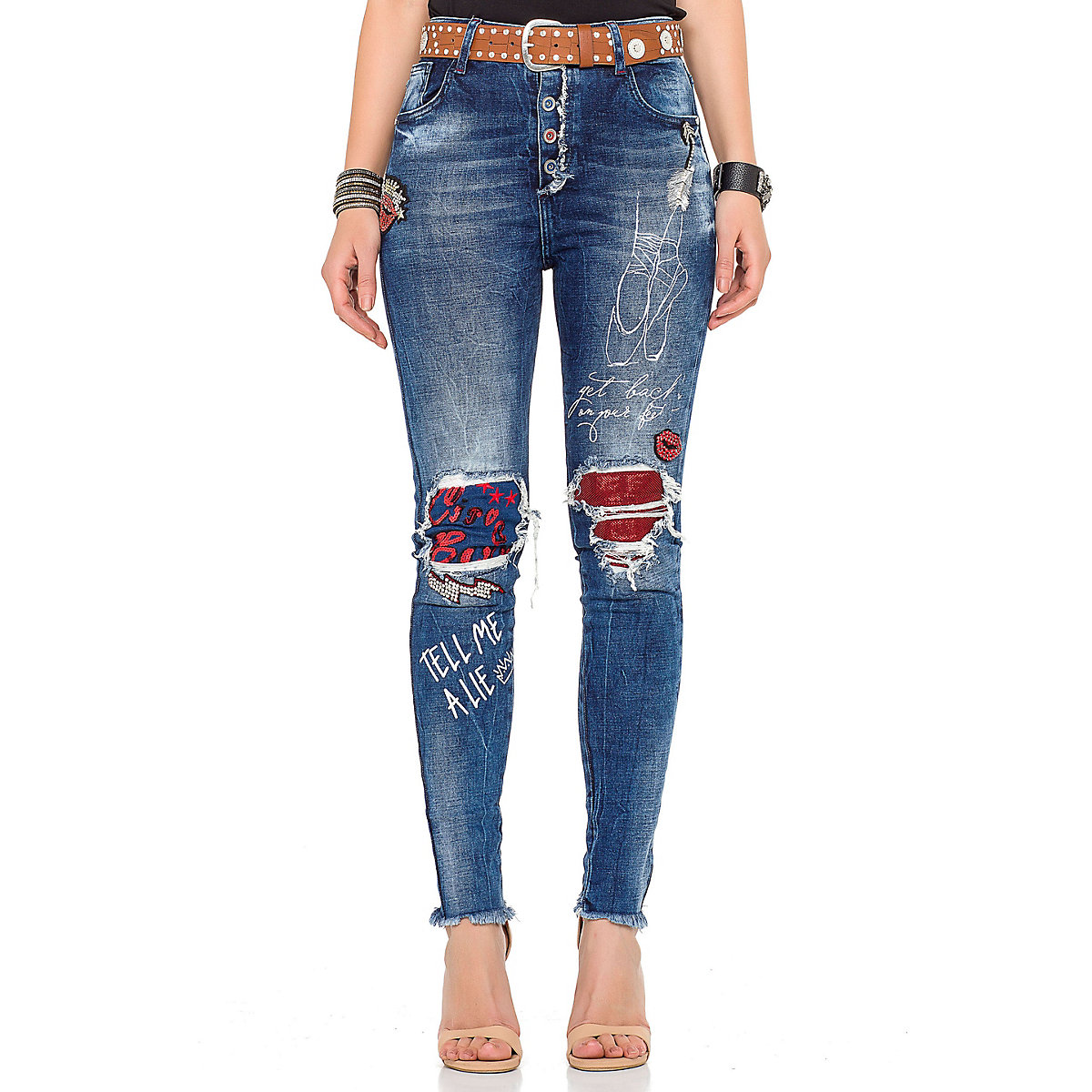 CIPO & BAXX® Cipo & Baxx Damen Denim Jeans+Belt Jeanshosen blau/braun