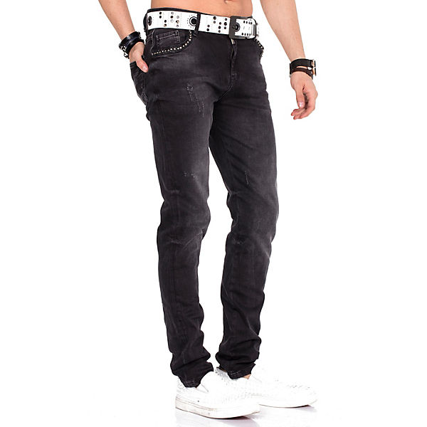 Bekleidung Straight Jeans CIPO & BAXX® Cipo & Baxx Jeanshose mit Gürtel schwarz/weiß