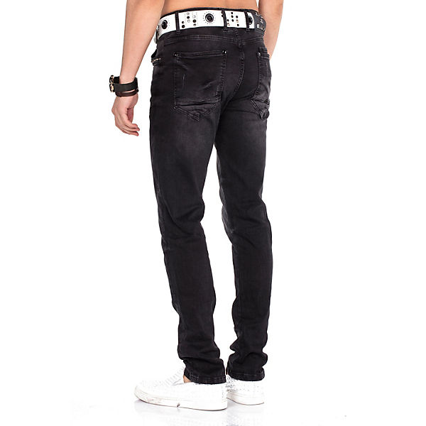 Bekleidung Straight Jeans CIPO & BAXX® Cipo & Baxx Jeanshose mit Gürtel schwarz/weiß