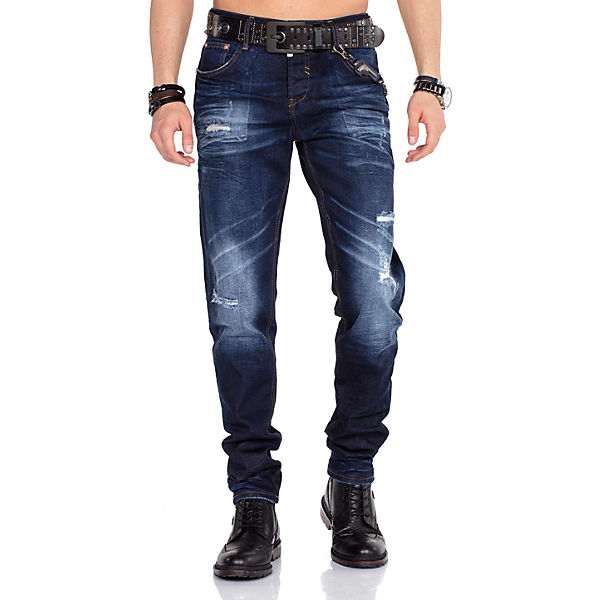Bekleidung Straight Jeans CIPO & BAXX® Cipo & Baxx Jeanshose mit Gürtel dunkelblau