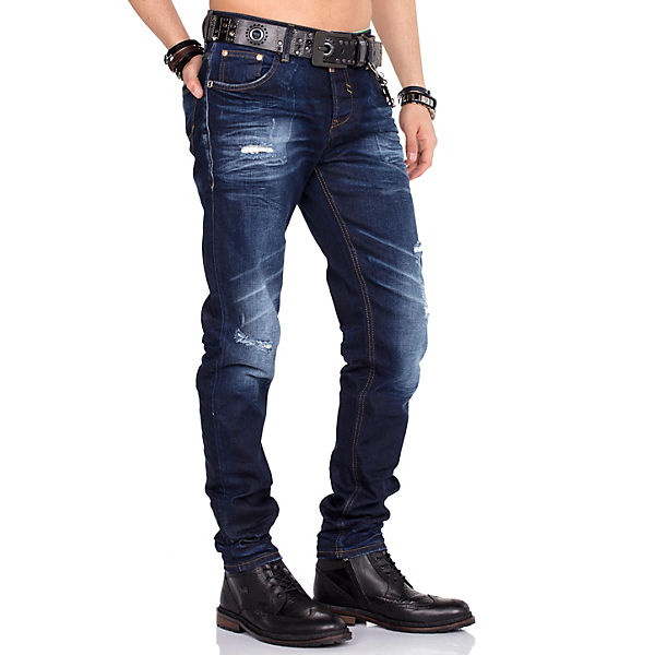 Bekleidung Straight Jeans CIPO & BAXX® Cipo & Baxx Jeanshose mit Gürtel dunkelblau