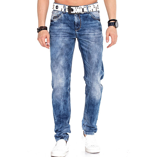 Bekleidung Straight Jeans CIPO & BAXX® Cipo & Baxx Jeanshose blau/weiß