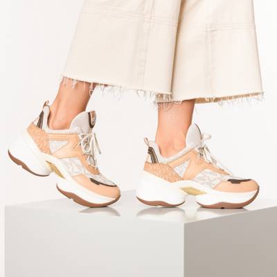 michael michael kors olympia canvas and suede trainer