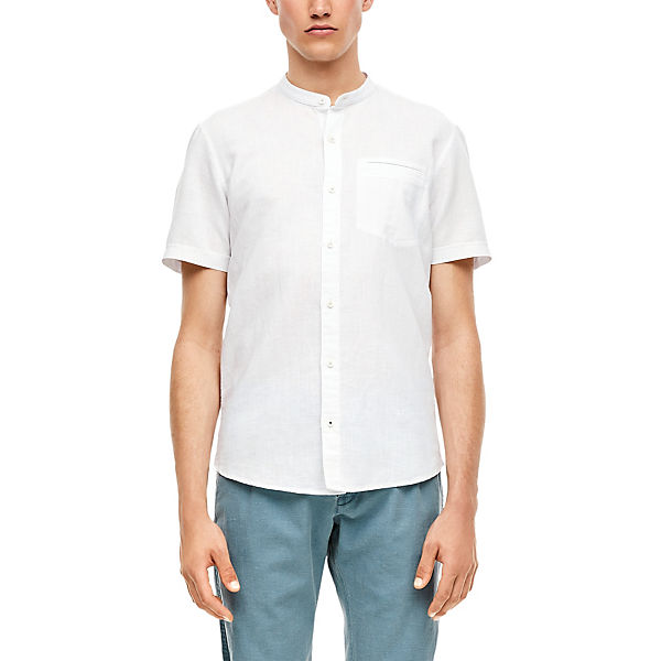 Slim: Stehkragenhemd aus Leinenmix Kurzarmhemden
