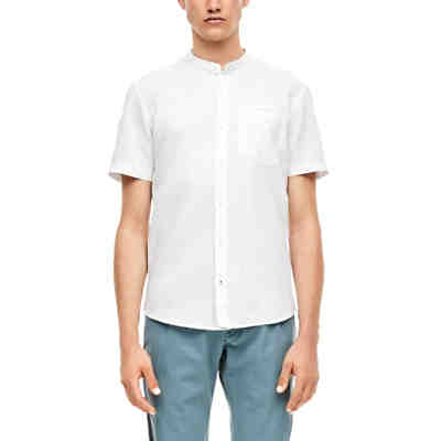 Slim: Stehkragenhemd aus Leinenmix Kurzarmhemden