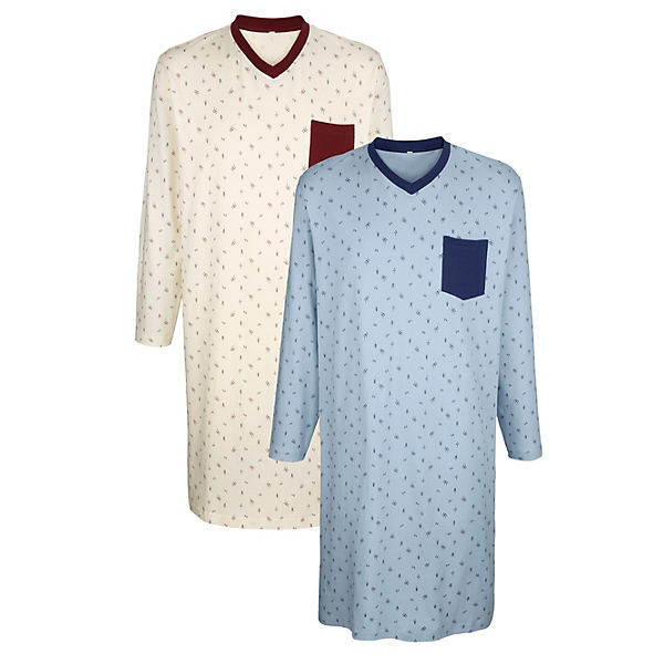 Bekleidung Pyjamas G GREGORY Nachthemden im 2er-Pack mit Seitenschlitzen blau