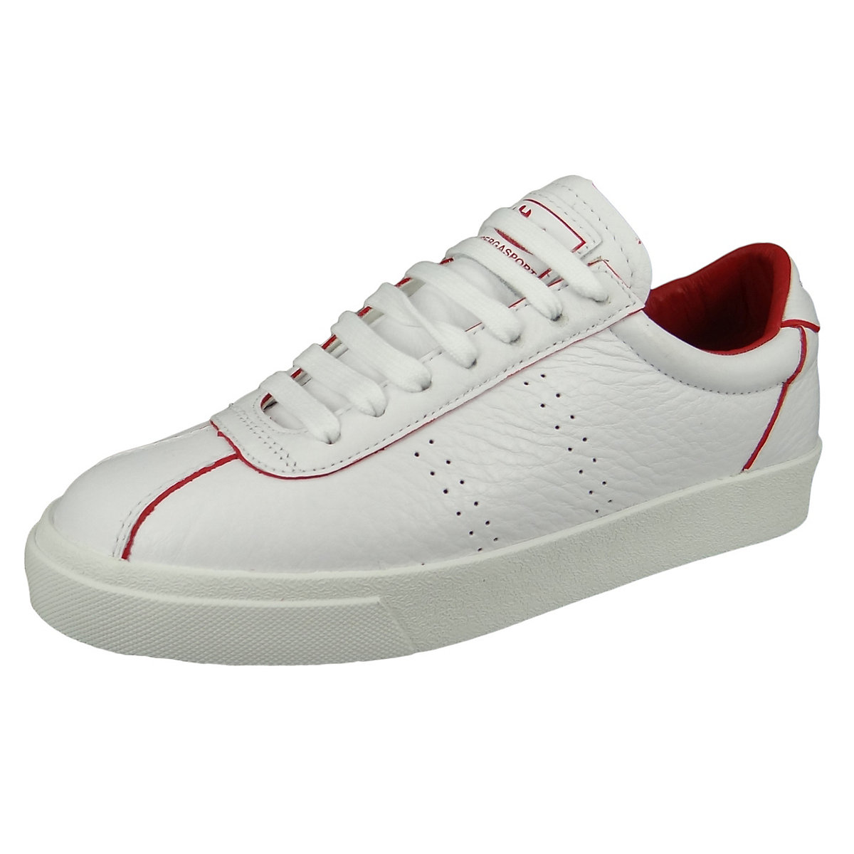 Superga® Damenschuhe-Sneaker S111WRW 2869 Club S Comfleau Painted Leder weiß A1Z White red Flame Sneakers Low weiß