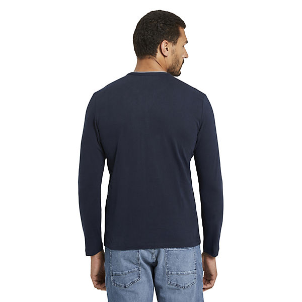 Bekleidung T-Shirts TOM TAILOR T-Shirt Henley Langarmshirt mit Brusttasche T-Shirts dunkelblau