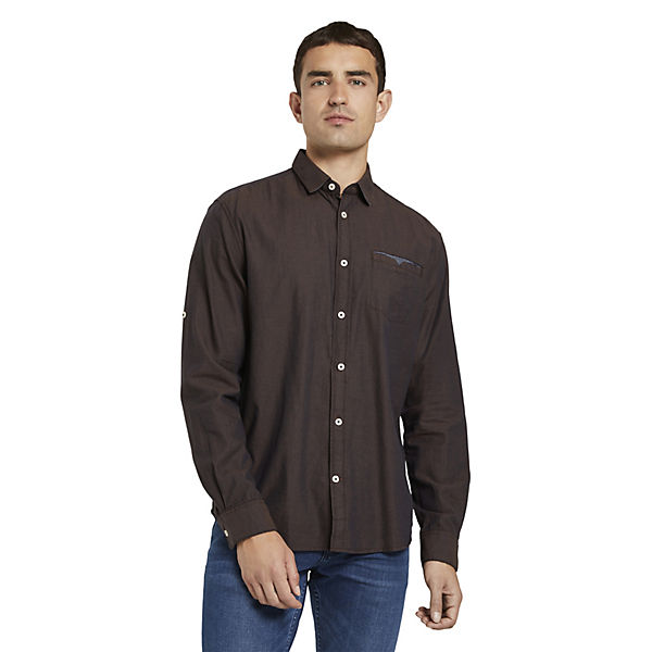 Bekleidung Langarmhemden TOM TAILOR Blusen & Shirts Gemustertes Hemd mit Brusttasche Langarmhemden dunkelbraun