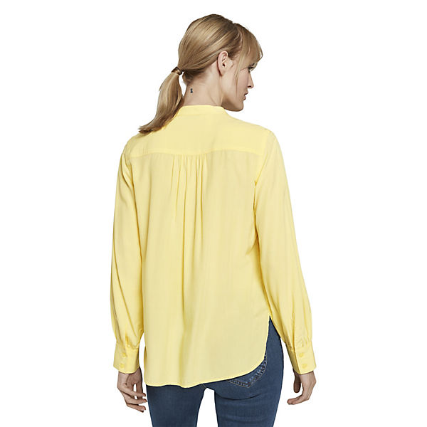 Bekleidung Langarmblusen TOM TAILOR Blusen & Shirts Bluse mit kurzem Stehkragen Langarmblusen gelb