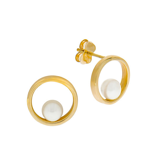 Ohrringe Gold 375 Perle weiß 4,5mm Süßwasserzuchtperle Ohrstecker