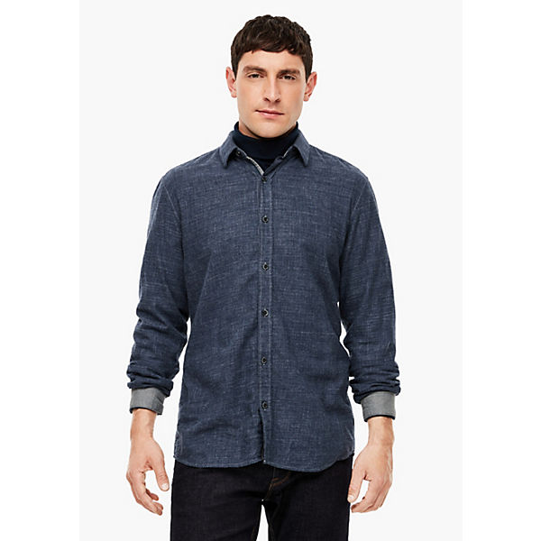 Bekleidung Langarmhemden s.Oliver Slim: Hemd mit Struktur Langarmhemden blau
