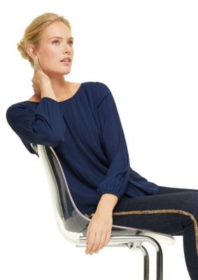 comma Bluse mit Plisseefalten Langarmblusen blau