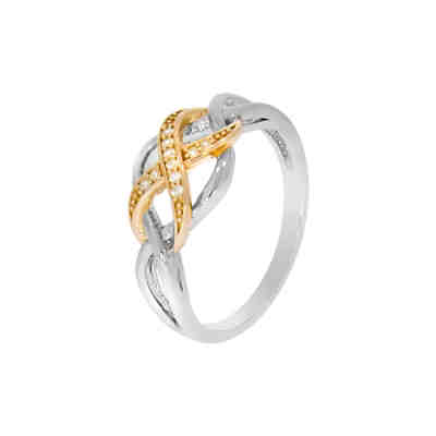 Ring 925/- Sterling Silber 2-farbig Zirkonia Zirkonia rotvergoldet (teil) Ringe
