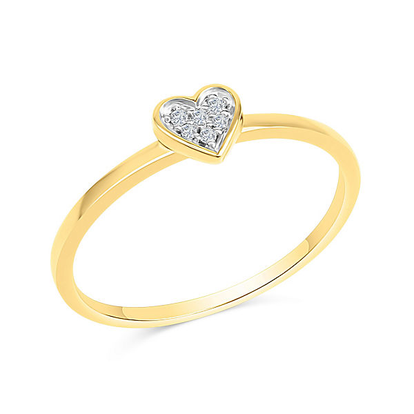 Ring 585 Gelbgold zweifarbig Herz Brillanten 0,025ct. Brillant rhodiniert (teil) Ringe