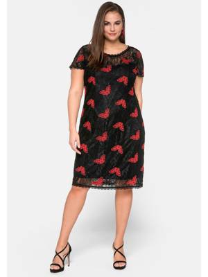 sheego Spitzenkleid Spitzenkleider schwarz/rot