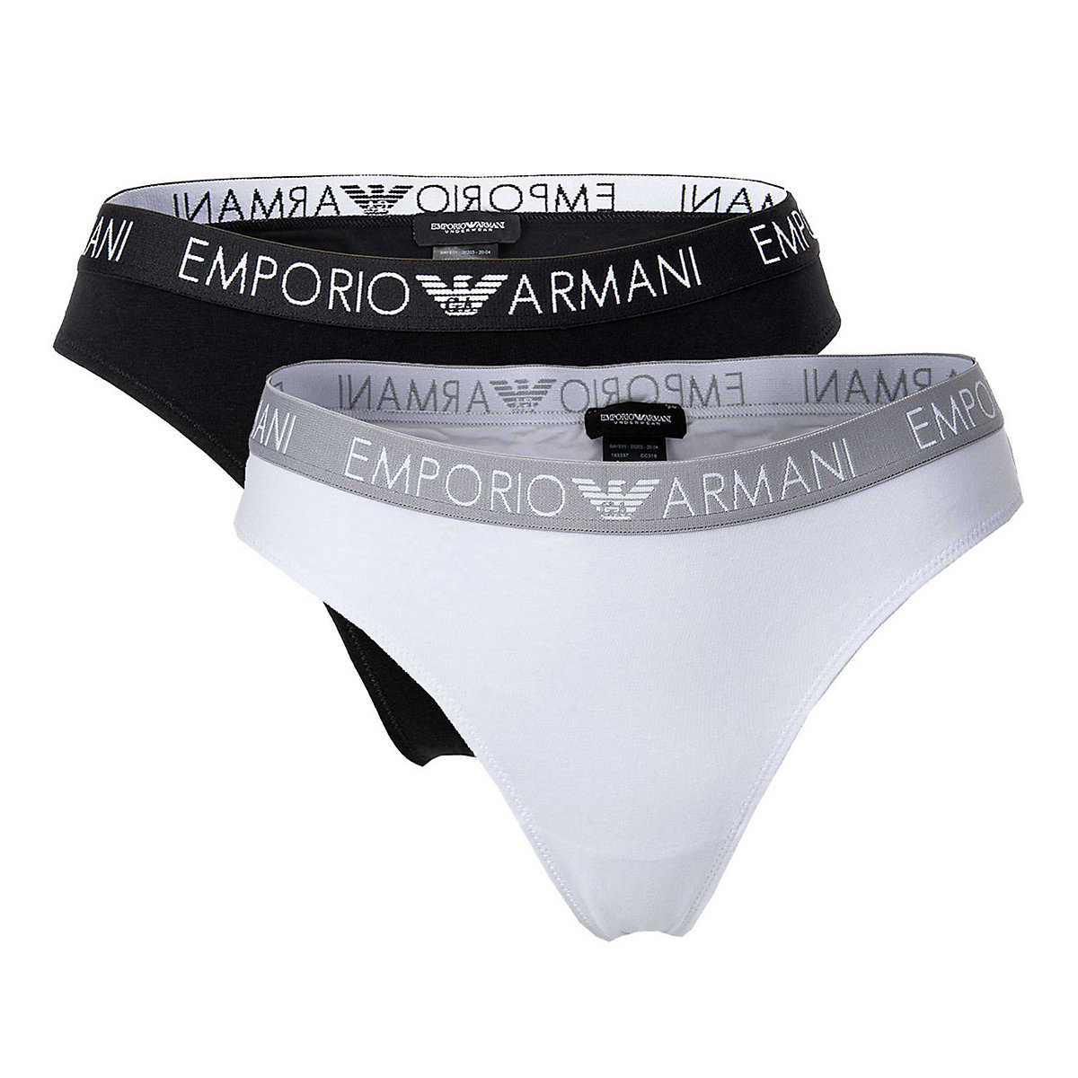 Emporio Armani Damen Thongs 2er Pack Slips Stretch Cotton einfarbig Slips schwarz/weiß