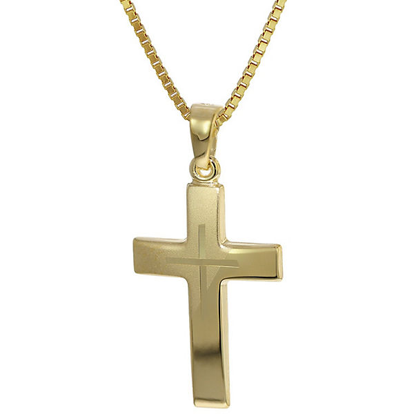 Kreuz-Anhänger Gold 333 + goldplattierte Silber-Halskette Halsketten