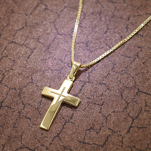 Accessoires Halsketten trendor Kreuz-Anhänger Gold 333 + goldplattierte Silber-Halskette Halsketten gold Accessoires Halsketten trendor Kreuz-Anhänger Gold 333 + goldplattierte Silber-Halskette Halsketten gold