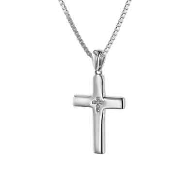 Kreuz mit Zirkonia 25 mm mit Halskette Silber 925 Halsketten